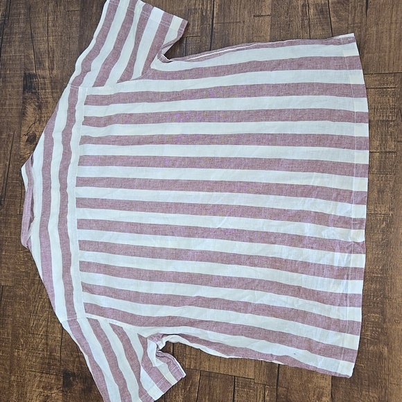 American Eagle Cream Maroon Stripped Linen Button Up Poolside Shirt - Picture 6 of 6